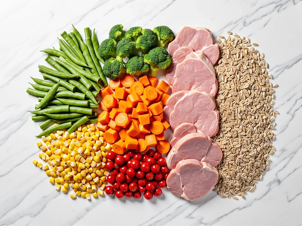 Fresh whole foods on a marble surface